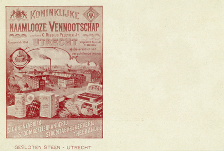 711284 Briefkaart, niet beschreven, van G. Ribbius Pelletier Jr., “De Gesloten Steen”, Sigaren Fabriek, ...